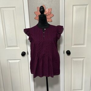 Loft Ann Taylor deep purple eyelet blouse, EXCELLENT CONDITION, size medium